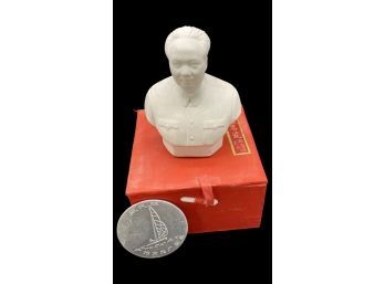 Miniature Porcelain Mao Zedong Figurine In Authentic Chinese Box