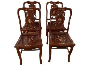 STUNNING Set Of (4) Chinese Rosewood Dining Chairs, With Mother Of Pearl Inlay