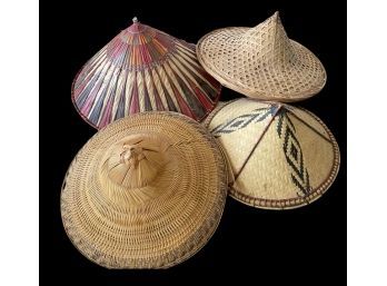 Collection Of Bamboo Hats Including Tarendak Malaysian Woven Sun Hat,