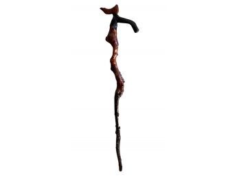 Fabulous Hand Carved Natural Wood Cane. Asian Inspired Design. Stands 37 Inches