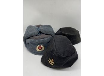 Collection Of Hats: Nepal Cap, Russian Military Fur Hat, Military Cap