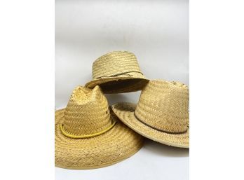 Collection Of Hats: Straw Fedora Hat, Straw Cowboy Hat, Straw Western Hat