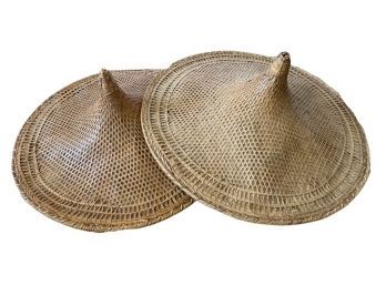 Vintage Asian Conical Bamboo Straw Hats (2)