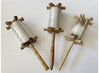 Collection Of 3 Vintage Wooden Spools For Kites