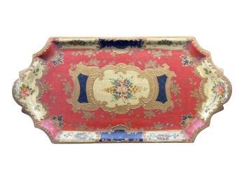 Hand Painted Wooden Accent Tray With Intricate Detail, Made In Japan