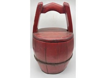 Antique Chinese Red Wooden Basket