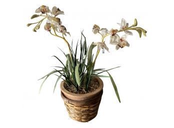 Small Artificial Potted Flower In Wicker Basket