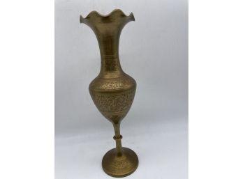 Vintage Etched Tall Brass Pedestal Vase