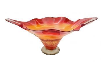 Stunning Red/orange Glass Fruit Bowl. Made In Mexico