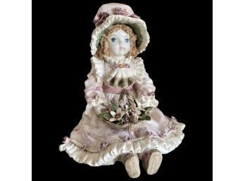 Signed Yamashiro Vintage Flower Girl Porcelain Doll, No. 199