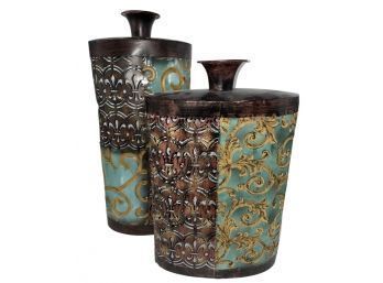 Pair Of Metal Decorative Vases With Cutout Designs!