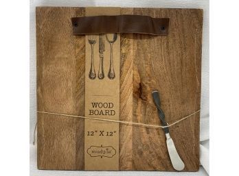 Kitchen Essentials: Wood Board With Leather Handle And Matching Cheese Knife. A Perfect Gift!