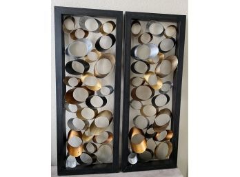 Pair Of Unique Metal Wall Art With Multicolor Design, Approximately 12X32 Inches