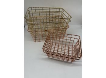 Collection Of Wire Storage Bins-rose Gold And Gold And 4 Reversible Sequin Bins