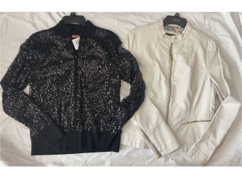 Black Sequined Belldini Jacket (s) And Black Rivet Faux Leather Jacket (L)