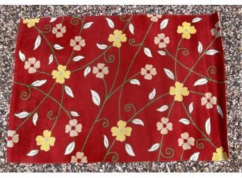 Red Floral Rug, 90 X 63