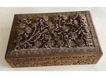 Beautiful Hand Carved Wooden Jewelry Box! Comes With Various Mismatched Jewelry