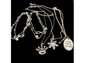 Lovely Silver Color Jewelry Collection, Including (3) Bracelets And (2) Necklaces