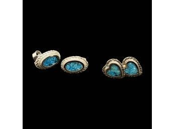 (2) Pairs Of Darling Stud Earrings. Turquoise Color Accents