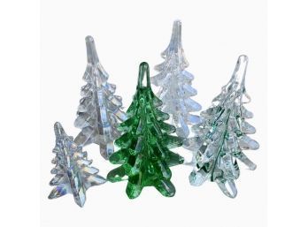 (5) Beautiful Vintage Glass Christmas Trees, Approximately 6 Inches Tall