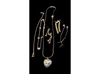 Dainty Gold Color Jewelry Collection, Including (2) Bracelets, Necklace, And (3) Pairs Of Earrings