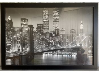 Large 39X27 Inch Black And White Skyline Photo In Black Frame