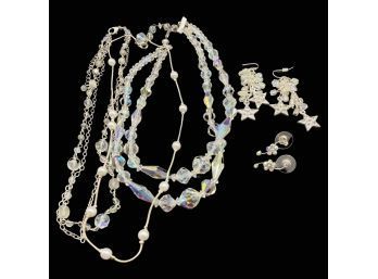 Iridescent Bead Jewelry Collection, Including (3) Beautiful Necklaces And (2) Pairs Of Earrings
