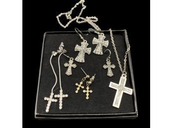 Cross Jewelry Collection, Including (4) Darling Pairs Of Earrings, Plus Necklace With Charm