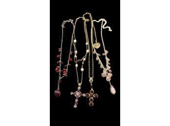 (4) Beautiful Beaded Necklaces, Two With Cross Pendants