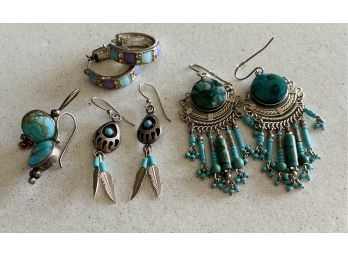 (4) Pairs Of Darling Turquoise Color Earrings