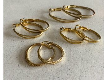 (4) Pairs Gold Color Hoop Earrings