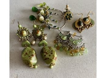 Green Earrings Collection, (4) Matching Pairs