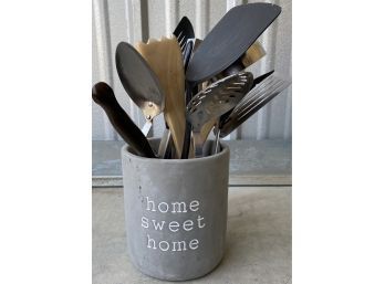 Home Sweet Home Kitchen Utensil Holder With Various Cooking Utensils