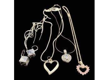 Heart Necklaces, Plus (2) Pairs Of Earrings