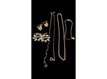 Gold Color Jewelry Collection, Including (2) Pairs Earrings, Choker Necklace, And (3) Ankle Bracelets
