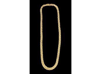 14K Italy Gold Necklace Braided With Silver Color Metal. Beautiful Necklace! Total Weight Is 13.31 Grams