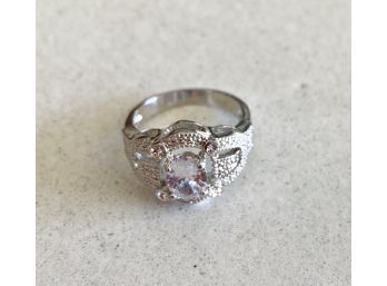 Beautiful Silver Color Ring With Unauthentic Diamond. No Markings