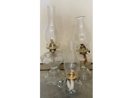 (3) Antique Glass Kerosene Lamps