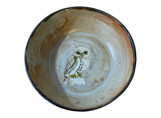 Unique Clay Bowl With Owl Design. Approximately 8 Inches In Diameter
