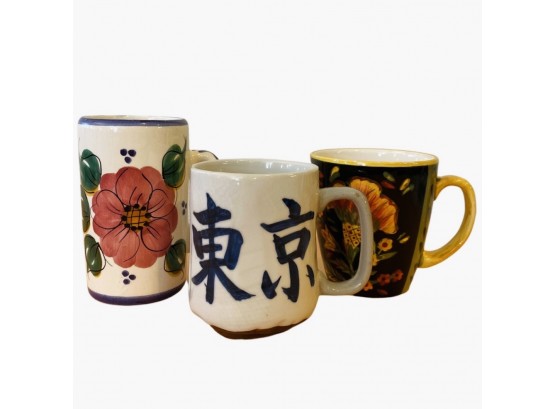 (3) Lovely Hand Painted Mugs