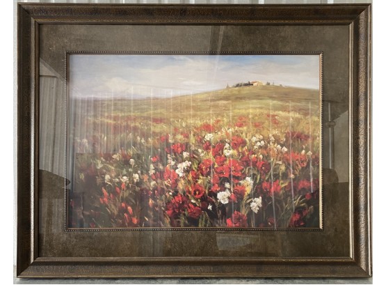 Beautiful Art Piece Of Red Flowers Called Summer Begins. Frame With Glass
