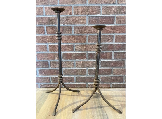 Antique Baroque Iron Candle Stands (2)
