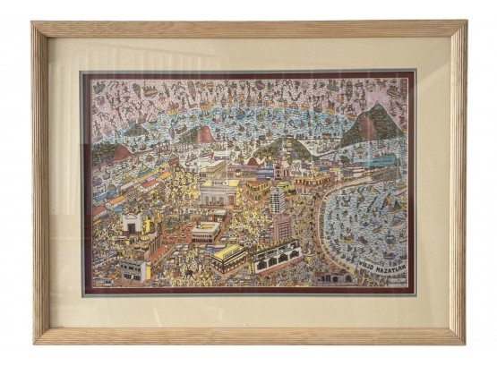 Artist Vinicio Coppel Print, Viejo Mazatlan, Wooden Frame With Glass