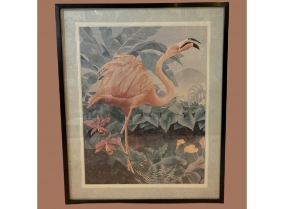 16X20 Watercolor By Gloria Eriksen Of Flamingo And Butterfly