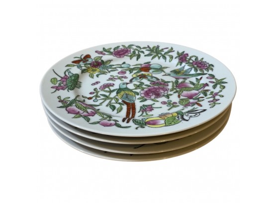 (4) Matching Asian Inspired Plates With Bird Design