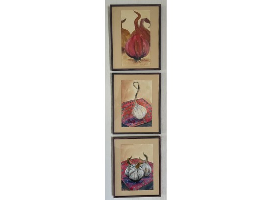Colorful Hand Painted Onion Artwork By Signed Artist. (3)