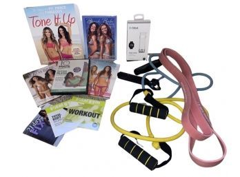 Exercise Lovers! Collection Of Workout DVDs, Fitbit Versa Classic Band, And Resistance Bands