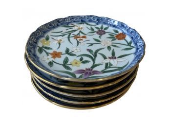(6) Beautiful Dessert Plates With Floral Design And Blue Trim