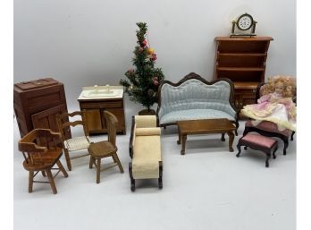 Adorable Doll House Furniture. Includes Victorian Style Couch, Ice Box, Mini Tree, And More!