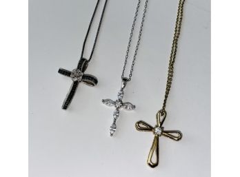 Beautiful Assortment Of Cross Pendant Necklaces. (2) .925 Sterling Crosses
